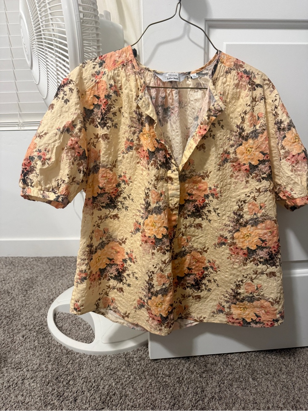 & Other Stories Yellow Floral Puff-Sleeve Button Front Blouse